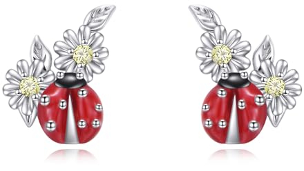 Ohrringe Ladybug Damen 925 Sterling Silber Gänseblümchen Ohrstecker Marienkäfer Geschenk Schmuck für Damen