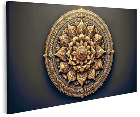 islandburner Bild auf Leinwand Detailliertes Goldenes Mandala auf Dunklem Hintergrund Bilder Wandbilder Poster