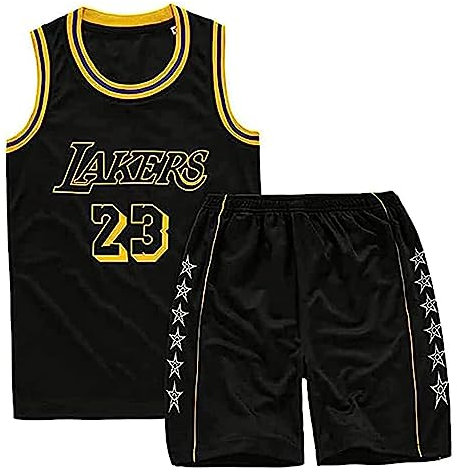 Basketball Trikot Shirt und Shorts, Erwachsene Basketball Jersey, Basketball ärmellose Anzug, Basketball Sportbekleidung, T-Shirt Weste + Shorts, Jugendlich Sweatshirt(5XL,Schwarz-23)