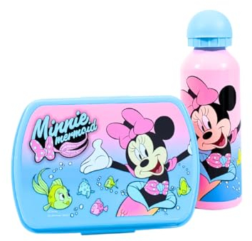 My sweety pop Set da pranzo per bambina, contenitore per merenda + borraccia – pranzo box – idratazione – per bambini – asilo nido – scuola – vacanze – pasto – idea regalo – Minnie Mouse – rosa/blu
