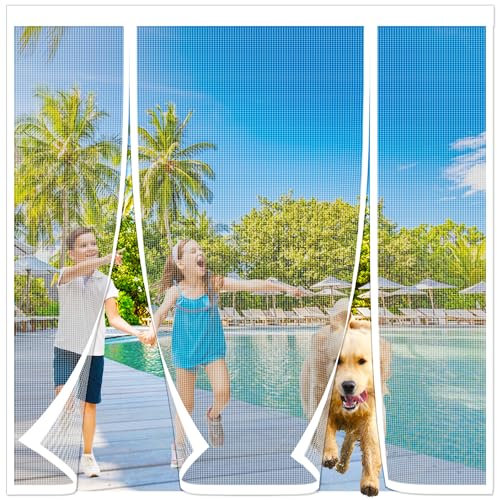 Magnetic Fly Screen Door,Reinforced Polyester Double Door Screen Curtain,Anti Mosquito Mesh Fly Curtain,Heavy Duty Bug Mesh Curtain for Sliding Door, Patio, Bedroom-Hands Free,White,140x190cm