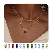 FIOROYAL 14K Vergoldete Kette Damen,Geburtsstein Anhänger Halskette Gold,Stapelbar Goldkette Damen,Exquisit Smaragd Ruby Geburtsstein Kette Frau Mädchen Mama,Mai Geburtstagsgeschenk für Frauen