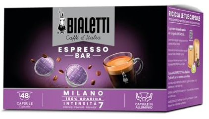 Bialetti Caffè d'Italia, Box 48 Capsule, Milano, Intensità 7, Compatibili con Macchine Bialetti Sistema Chiuso, Alluminio