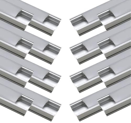 LED ATOMANT Pack 16x Perfil de Aluminio, 1 metro para Tira LED con Tapa Translucida, Tapones de los Extremos y clips de montaje Incluidos, Canaleta LED