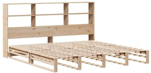 vidaXL Massivholzbett, Bett mit Bücherregal ohne Matratze, Holzbett Bettgestell mit Lattenrost, Palettenbett Doppelbett für Schlafzimmer, 180x200cm