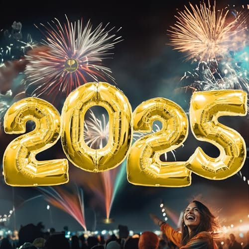AFTERLOON® 2025 Luftballons, Silvester, 101,6 cm, Chrom, glänzend, goldfarben, Folie, Helium, schwimmend, Jumbo, digitale Zahl, 4 Stück (Premium-Qualität), für Frohe Silvester Countdown Party 2 0 2 5