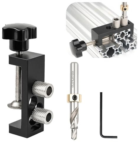 Aluminium-Profilstanzvorrichtung,Taschenloch Jig Kit,Bohrhilfe,Einstellbare Bohrführung,Geeignet für 2020/2040/3030/3060/4040 Aluminium-Lochung