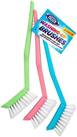 Kitchen Dish Brush - Plastic Washing up Brushes with Long Handle and Non-Scratch Durable Bristles, Built-in Scraper, Scrubbing Brush for Dish, Pans, Pots, Scrubber Cleaning (3 pack)