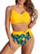 FemiChic Costume Piscina Donna Due Pezzi Bikini Mare a Vita Alta Costumi da Bagno Curvy Push Up Imbottito Top Spiaggia Swimsuit Stampa Floreale o Tinta Unita(Giallo,M)