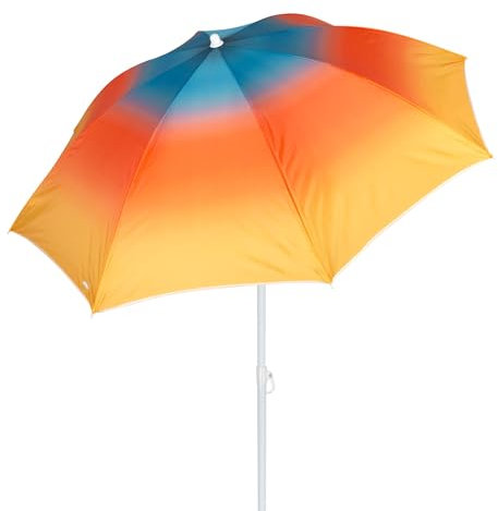 AKTIVE Sombrilla de playa 180 cm, 8 varillas, Estampado multicolor, Protección UV50, Mástil de acero inclinable y regulable en altura, Ligera y desmontable, Funda con asa de hombro incluida (62428)