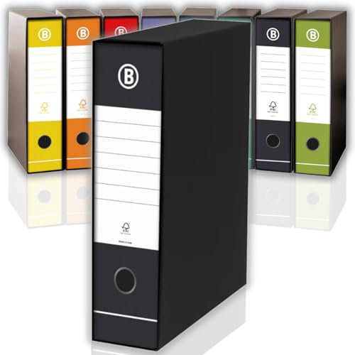 LogicaShop DOX Faldoni Portadocumenti Ufficio con Custodia, Raccoglitore ad Anelli A4, Dorso 8, Formato Commerciale, 32 cm Altezza, Classificatori Dossier Archivio Fatture e Documenti, 10 Pz (Nero)