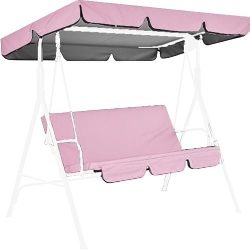 Adjustable Canopy Garden Swing Chair with Removable Cushion Outdoor Patio Bench for Poolside & Porch Comfortable Pink Seat (195x125x15cm)