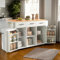 Carro de Cocina con Ruedas, Armario Auxiliar Grande 139x46x91.5 cm, Madera Maciza Gris y Encimera de Mármol Blanco, Superficie Plegable, 2 Puertas de Almacenamiento