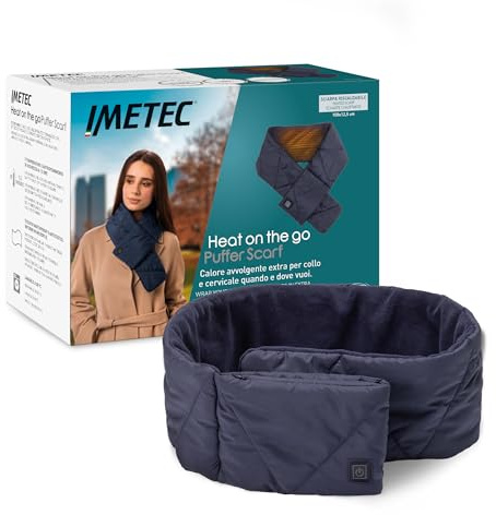 Imetec Heat On The Go Puffer Scarf – Kabelloser Heizschal mit 3 Temperaturstufen – Extra Wärme für Hals und Nacken, kabellos, wiederaufladbar mit Powerbank (nicht im Lieferumfang enthalten)