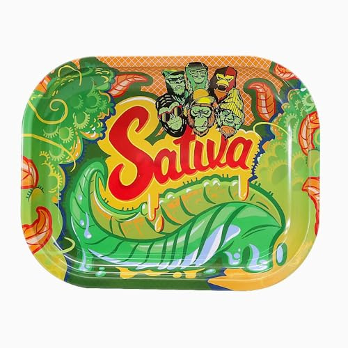 Bröselschale Metal Rolling Tray Tablett Rolltablett Drehunterlage Sativa | 18 x 12,5 cm