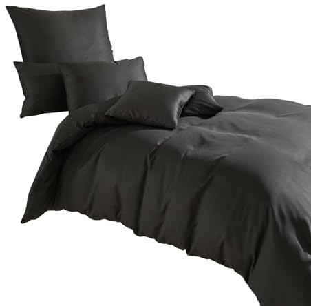 Traumschlaf Uni Tencel™ Lyocell Bettwäsche - seidig weiche Ganzjahresbettwäsche für EIN angenehm trockenes Schlafklima - 135x200 cm + 80x80 cm, anthrazit