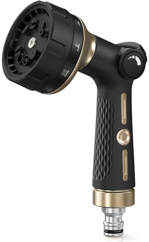 RAINPOINT Hose Pipe Spray Gun, 10 Patterns, Heavy Duty Metal Garden Hose Spray Gun with Thumb Flow Control, High Pressure Hose Nozzle Sprayer for Watering Plants, Lawns, Car and Pet Washing, Black