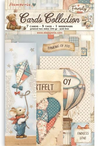 Stamperia - Cards Selection, Acid-Free, Printed on 2 Sides, Choice of Sizes and Designs, Perfect for Hobbies, Crafts, and Gifting (Family) (7 Cards, 5 Tags, 1 Bookmark)