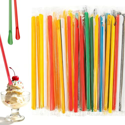 JIRVEX 100 Cannucce Plastica con Cucchiaio 230 x 8 mm Colorate Riutilizzabili in PP Cannucce per Slush, Milkshake, Smoothie e Bicchieri di Granita
