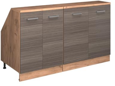 Vicco Dachschrägenschrank-Set Rion, Edelgrau/Goldkraft Eiche, B140 x T60 cm 2er Set, platzsparend für Dachschrägen