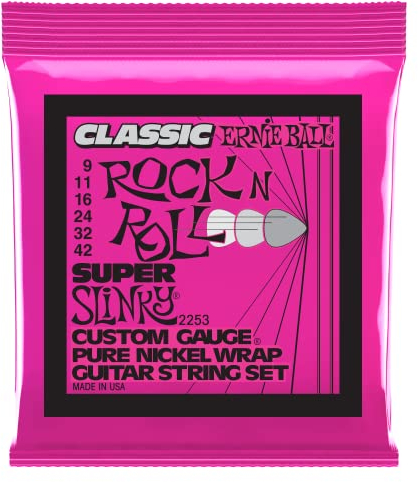 Ernie Ball, Super Slinky Classic Rock n Roll, Corde per chitarra elettrica avvolte in puro nichel, diametro 9-42