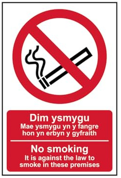 Scan SCA0578 Self adhesive PVC sign - No smoking It is against the law to smoke in these premises - English/Welsh 200 x 300mm