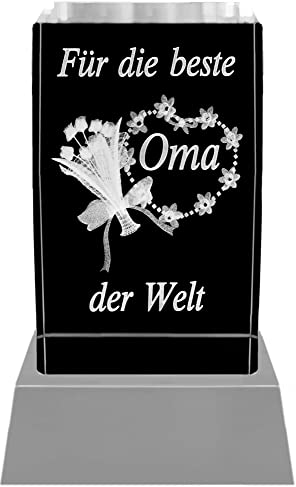 Kaltner Präsente Stimmungslicht - Das perfekte Geschenk: Kristall Glasblock mit 3D Gravur/Beste Oma der Welt