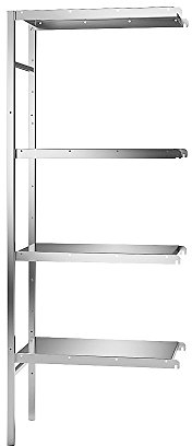 kaiserkraft | Edelstahl-Steckregal | 4 Glatte Fachböden | Fachbodenbreite x Tiefe 640 x 440 mm | Anbauregal