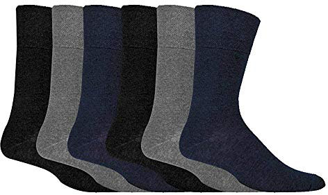 Gentle Grip - Mens 6 pairs of Diabetic Sock with Honey Comb Top and Hand linked Toe Seams - 6-11 UK 39-45 Eur (Black) (Black/Navy/Grey)