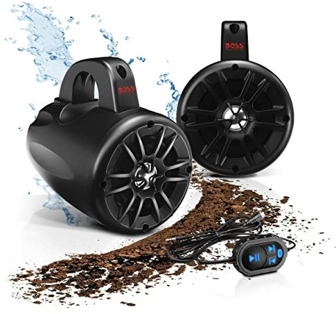BOSS Audio Systems BM40AMPBT ATV UTV Waketower Sistema de altavoces - Bluetooth, 500 vatios de potencia por par, woofer de 4 pulgadas, rango completo, 2 vías, grado marino, resistente a la intemperie,