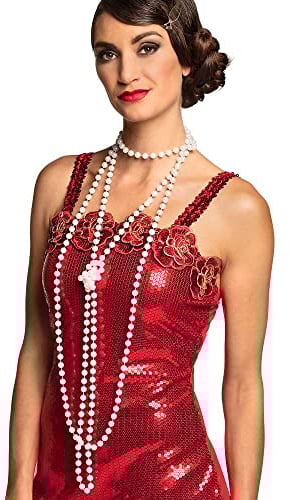 Boland 64342 - Halsketten Flapper, Weiß, 2 Stück, Länge 83 cm, Perlenketten, 20er-Jahre-Outfit, Accessoire, Kostüm, Karneval, Mottoparty