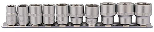 Draper 16400 Square Drive Socket 10 Pieces Set on Metal Rail, 3/8 Length