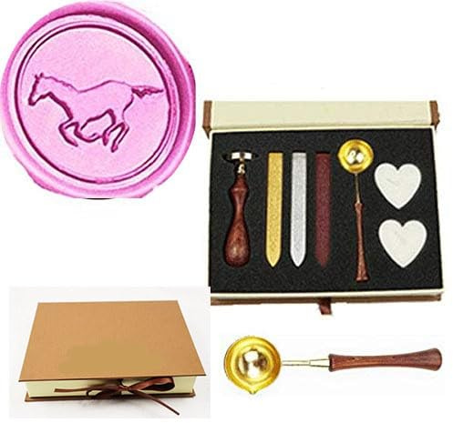 MNYR Siegelwachs-Siegelstempel, Vintage-Pferd, Holzgriff, Schmelzlöffel, Wachsstab, Kerze, Geschenkbuch, Box, Set, Hochzeitseinladung, Verzierung, Urlaubskarte, Geschenkverpackung, Siegelstempel-Set