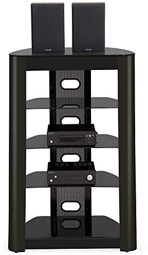 Homeology ZINNIA 5-Tier Black Fascia with Black Glass Shelves Entertainment Media Audio Rack