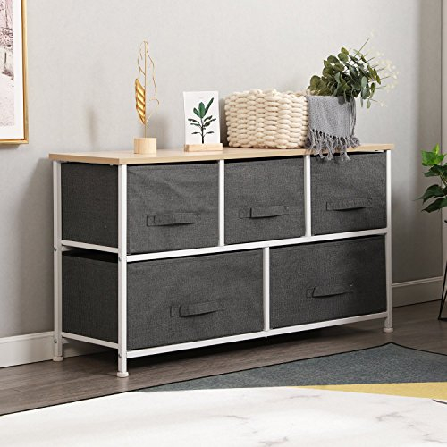 SogesHome Kommode,Aufbewahrungsorganisator mit 5-Schubladen DIY-Aufbewahrungsschrank Mehrzweck-Aufbewahrungskiste für Schlafzimmer, Wohnzimmer, Schlafsaal, Waschküche, Grau, SH-WK-106-GY