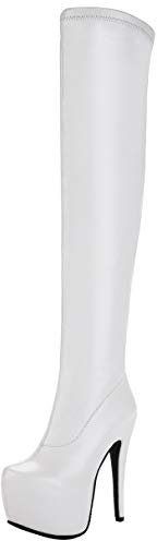 LUXMAX Stivali Alti Donna sopra Il Ginocchio Plateau Tacco Alto Tacchi a Spillo Scarpe Tacco Altissimo con Cerniera (Bianco) - 35 EU