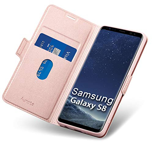 Aunote Hülle für Samsung Galaxy S8, Handyhülle Samsung S8, Schutzhülle/Klapphülle Samsung S8, Samsung S8 Hülle Klappbar, Handy Hülle Samsung S8, Tasche Leder Etui Flip Smartphone Cover Case. Rosa