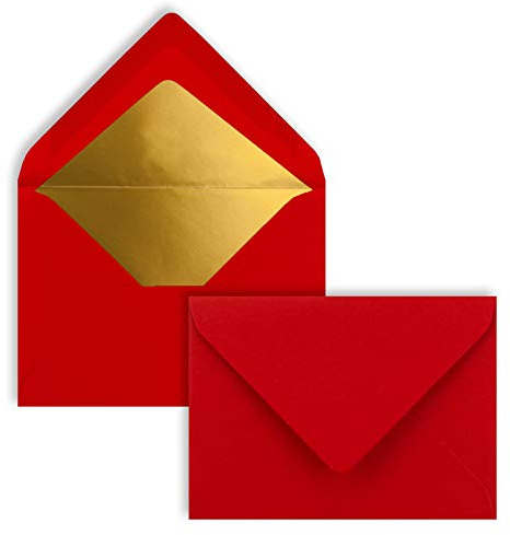 25 Briefkuverts in Rot mit Goldfutter - DIN C7-8,1 x 11,4 cm - Nassklebung - 120g/m² - ideale Briefumschläge für Gutscheine, Geldgeschenke