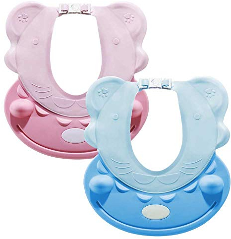 Baby Shampoo Kappe, NALCY 2 Stück Kinder Shampoo Schutz, Baby Badekappe, Duschhaube Kinder, Verstellbarer Shampoo Schutz Duschhaube für Baby-Kinder (Blau und Pink)