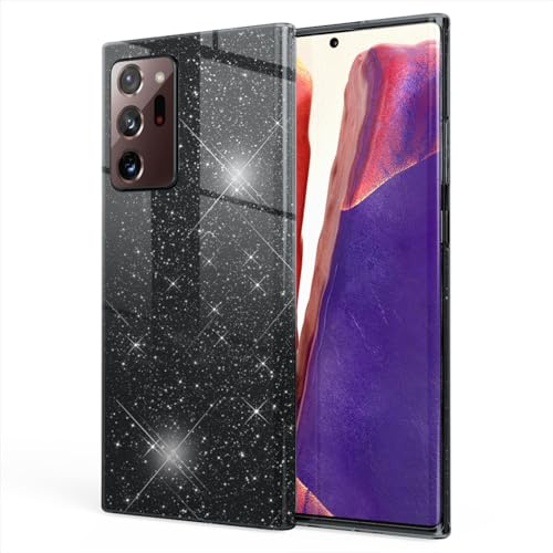 NALIA Glitzerhülle für Samsung Galaxy Note 20 Ultra - Funkelnder Glitzer-Look & Grip - SHINEPOP (Silikon Case) - Marke aus Berlin, Farbe:Schwarz