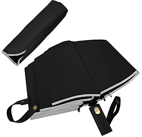 Kingmate Windsicher Regenschirm Sonnenschutz Taschenschirm Windproof Sturmfest Auf-Zu-Automatik 190T Nylon Umbrella Wasserabweisend Damen Herren Schirm Klein Leicht 10Ribs Reise Golfschirm, Schwarz
