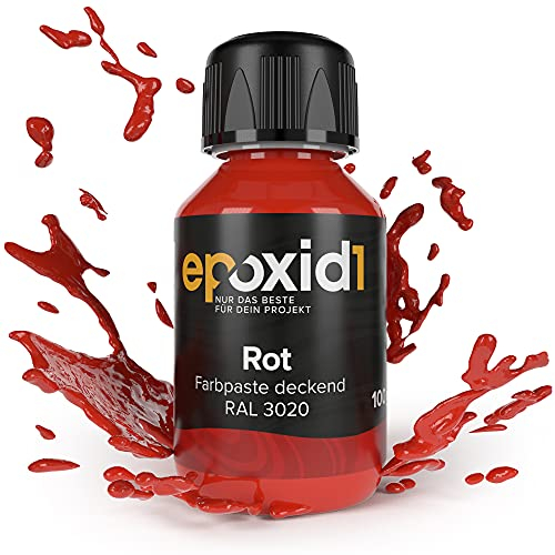 epoxid1® Farbpaste Epoxidharz | Deckende Epoxidharz Farbe | Paste zum Färben von Kunstharz | kräftig deckend & brilliant | Farben für Epoxidharz (Rot RAL 3020)