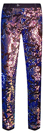 CARFFIV Herrenmode, Blumenmuster, glänzende Pailletten, Samt-Hose