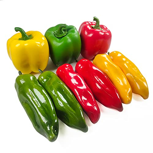 Laiiqi 9 Piezas de Pimiento Artificial Pimiento Pimiento Falso Realista Pimiento Colorido Vegetal Falso para el hogar Accesorios de decoración de Cocina Conjunto de Pimiento Mezclado Artificial