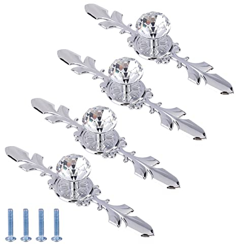 MengH-SHOP Crystal Drawer Knobs Diamond Shape Cabinet Pull Handle with Silver Plate for Kitchen Door Cupboard Wardrobe Drawer Bedroom Dresser Furniture Decoration 120MM (Pack of 4)