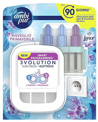 Ambi Pur Profumatore per Ambienti, 1 Diffusore Elettrico Ambiente e 1 Ricarica, Fragranza Risveglio Primaverile, tecnologia Elimina Odori, Fino a 90 Giorni di Profumo per Ricarica