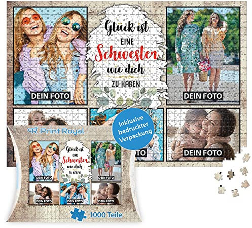 PR Print Royal Foto-Puzzle mit 5 Fotos Bedrucken - Glück ist eine Schwester wie Dich zu haben - Collagen-Puzzle selber gestalten für die Schwester - 1000 Teile inkl. hochwertiger Kartonverpackung
