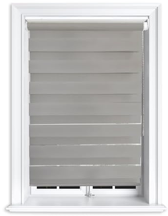 Lister Cartwright Zebra Roller Blinds Day & Night Dual Layer Fabric Translucent Vision Shades- 90x165 cm Dark Grey Window & Door Blinds for Home Office