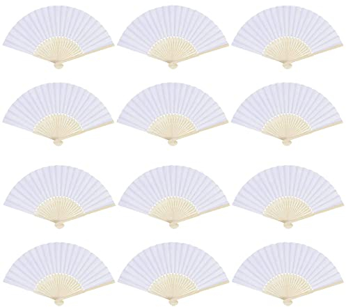 baotongle 12 Stück Handfächer Papier Fächer Hochzeit Hochzeitsdeko Hand Fan Asiatische Deko für Sommer Geburttag, Gruppe, Diy, Wand Dekoration (Weiß)