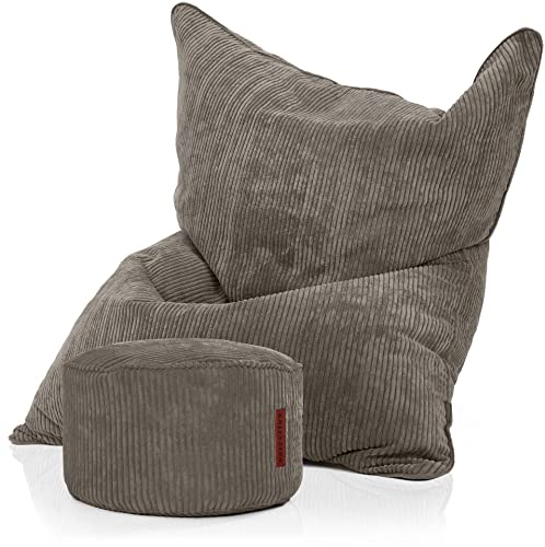 Green Bean Sitzsack + Pouf im Set - XXL Riesensitzsack mit passenden Fußhocker | EPS Füllung Bean Bag Bodenkissen Liegekissen Sitzkissen Indoor Drinnen Waschbar Anthrazit